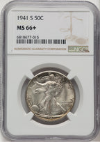 1941-S 50C Walking Liberty Half Dollar NGC MS66+ (777605006)