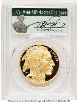 2020-W Proof Gold Buffalo 1 oz FDI Thomas Cleveland Minuteman PCGS PR70 (777663006)