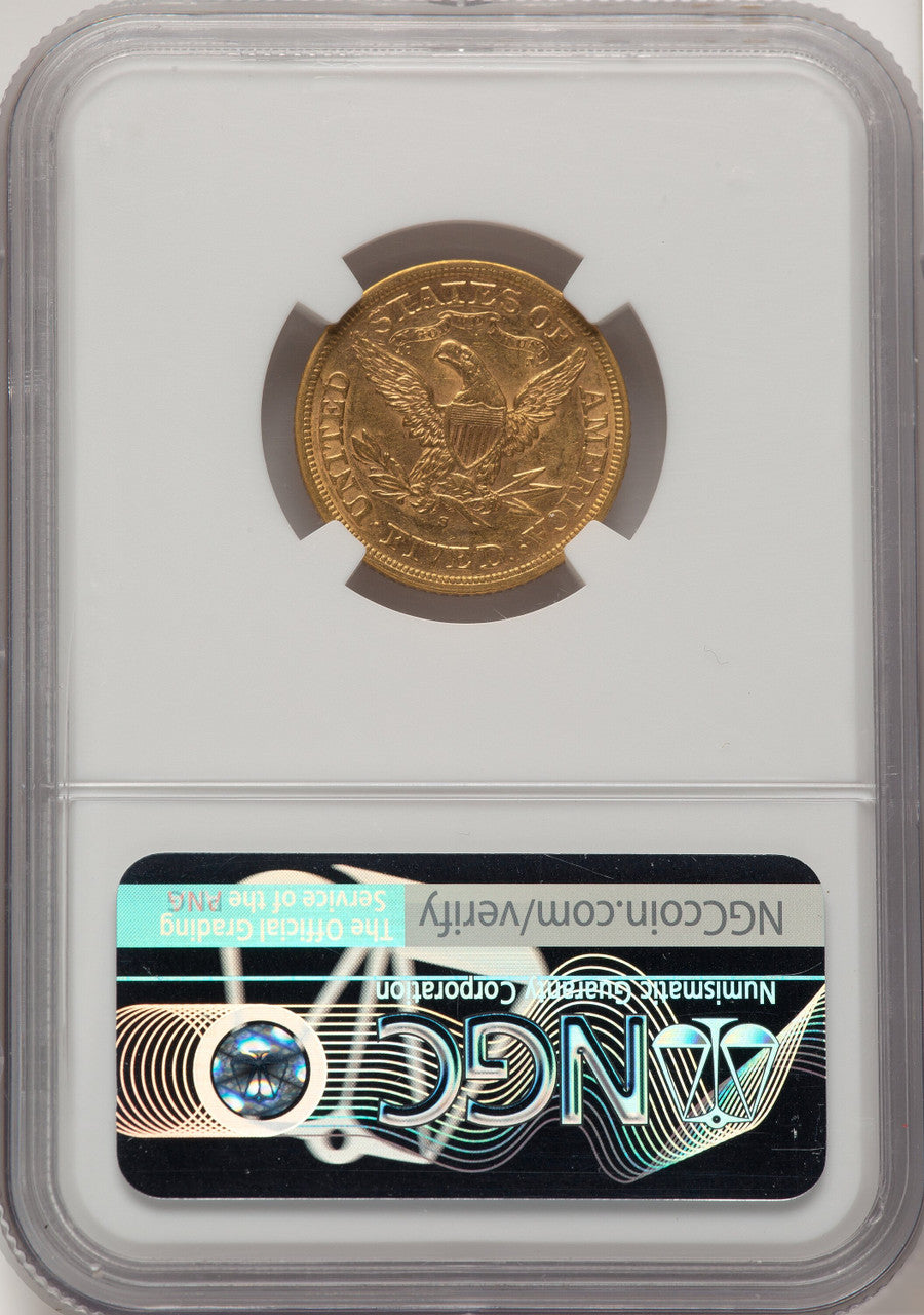 1869-S $5 Brown Label Liberty Half Eagle NGC AU58