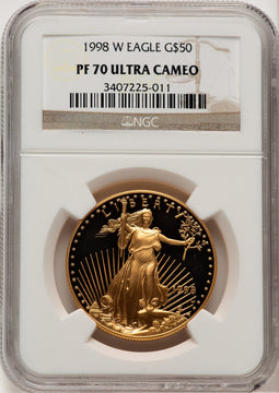 1998-W Gold American Eagle 4-Coin Set Brown Label NGC PF70