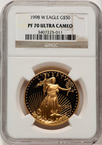 1998-W Gold American Eagle 4-Coin Set Brown Label NGC PF70