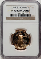 1998-W Gold American Eagle 4-Coin Set Brown Label NGC PF70