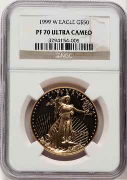 1999-W Gold American Eagle 4-Coin Set Brown Label NGC PF70