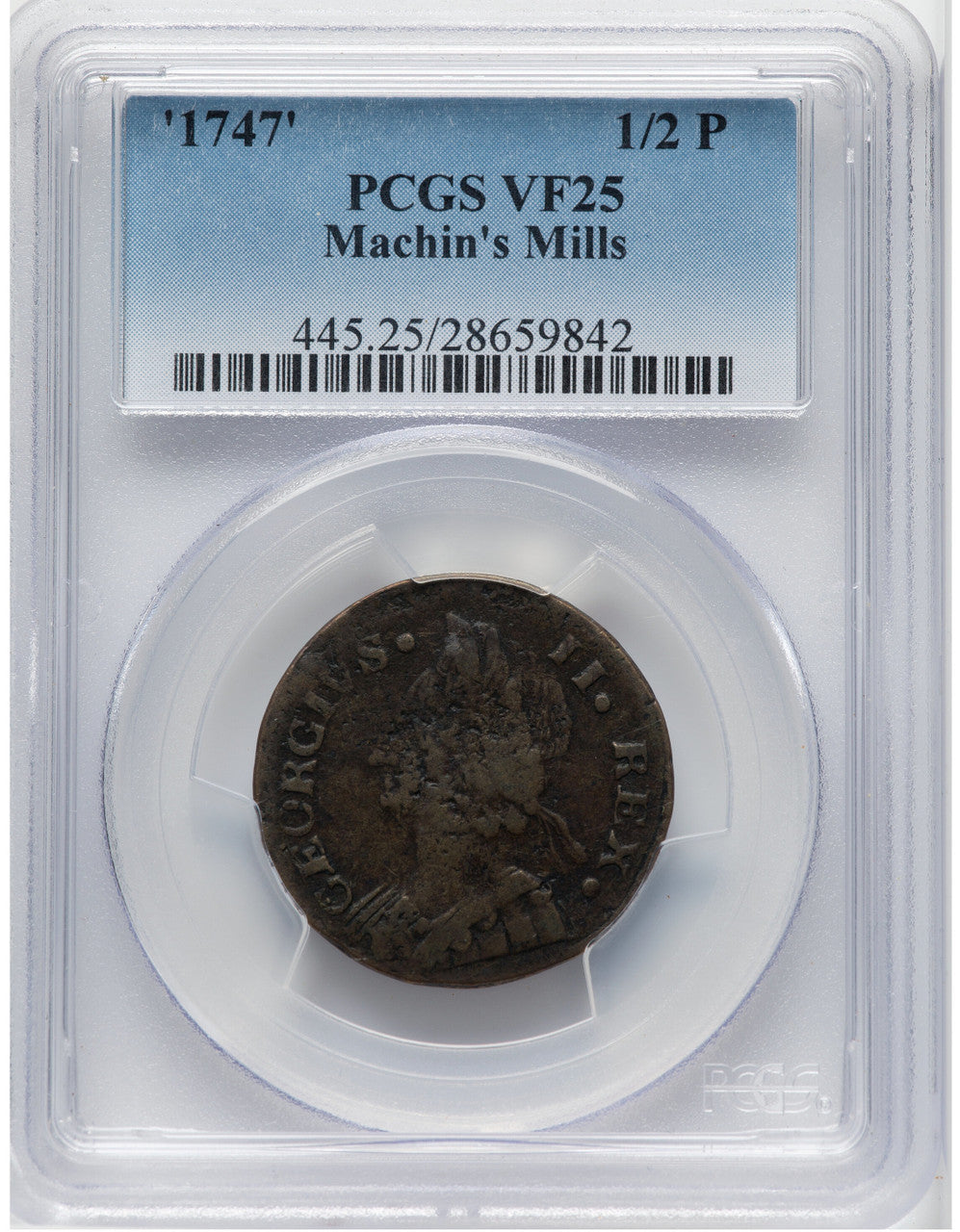 1747 Machin's Mills Halfpenny BN Colonials PCGS VF25