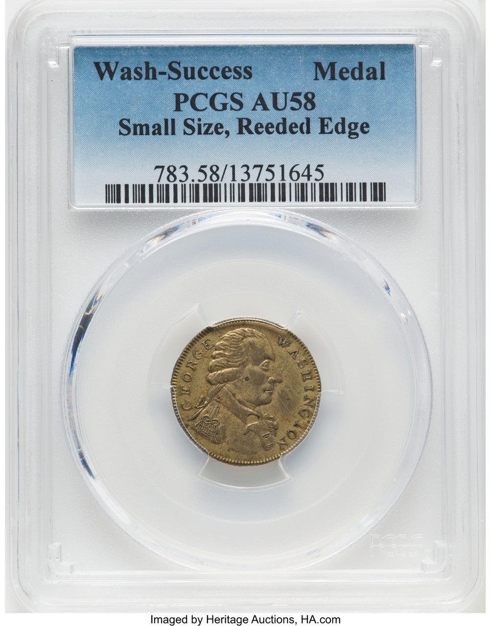 WASH-SUC Washington Success Medal Small Size Reeded Edge Colonials PCGS AU58 (777775003)