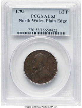 1795 Washington North Wales Halfpenny Plain Edge One Star at Each Side of Harp BN Colonials PCGS AU53 (777776003)