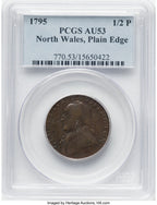 1795 Washington North Wales Halfpenny Plain Edge One Star at Each Side of Harp BN Colonials PCGS AU53 (777776003)