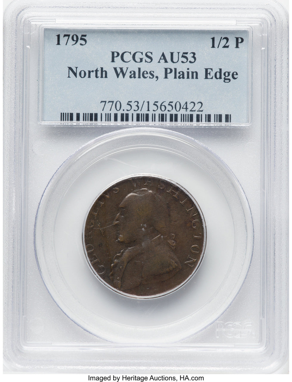 1795 Washington North Wales Halfpenny Plain Edge One Star at Each Side of Harp BN Colonials PCGS AU53 (777776003)