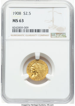 1908 $2.50 Indian Quarter Eagle NGC MS63 (777777010)