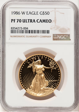 1986-W Proof Gold Eagle 1 oz Brown Label NGC PF70