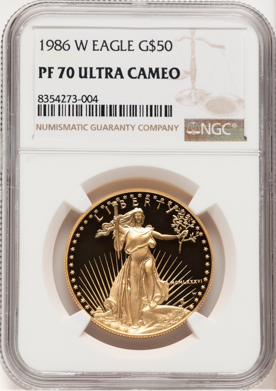 1986-W Proof Gold Eagle 1 oz Brown Label NGC PF70