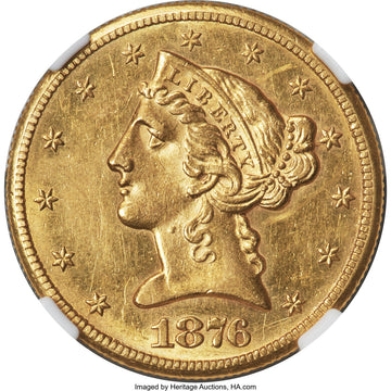 1876-CC $5 Liberty Half Eagle NGC AU58 (777873007)