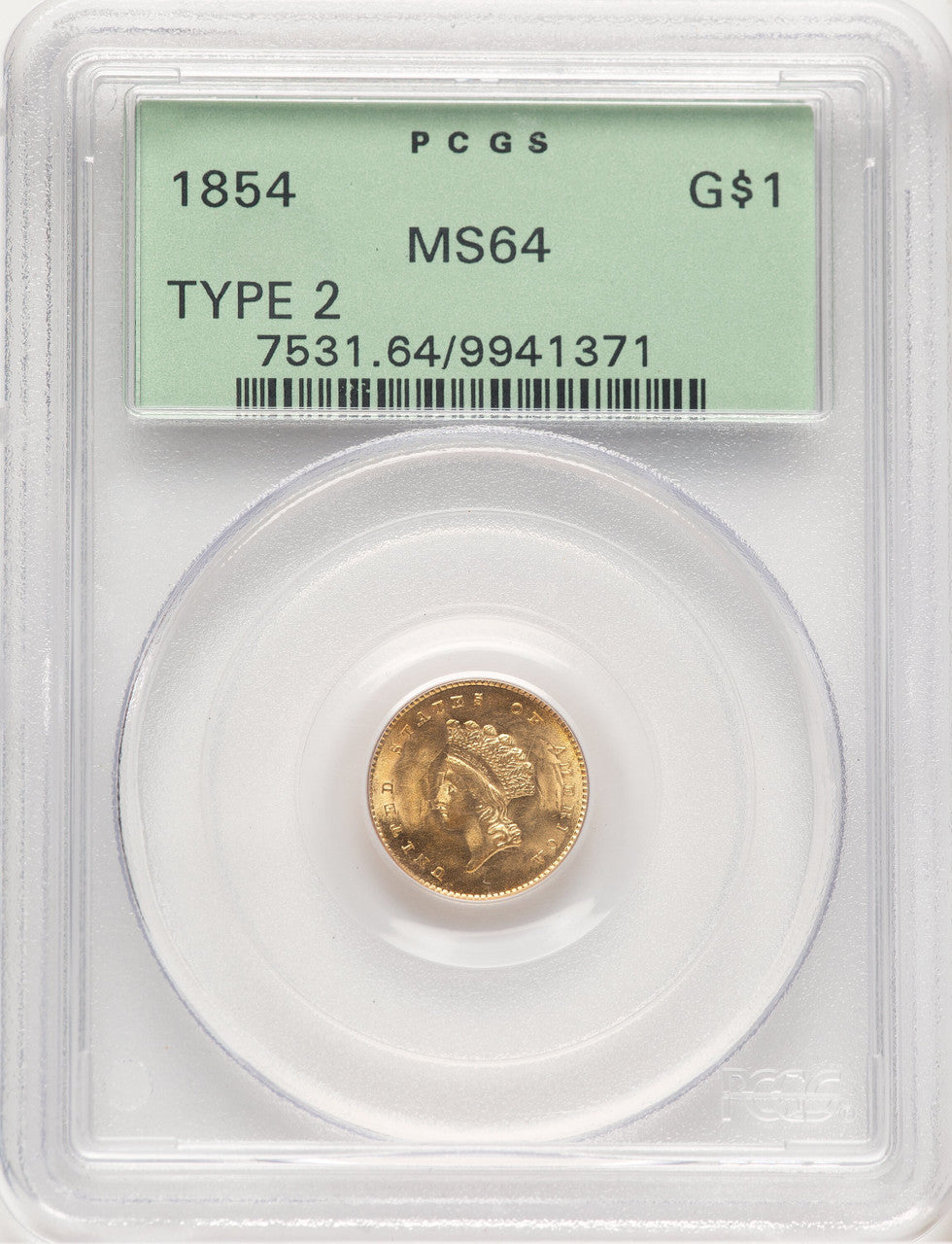 1854 G$1 Type Two Gold Dollar PCGS MS64 (777873019)