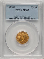 1925-D $2.50 Indian Quarter Eagle PCGS MS63