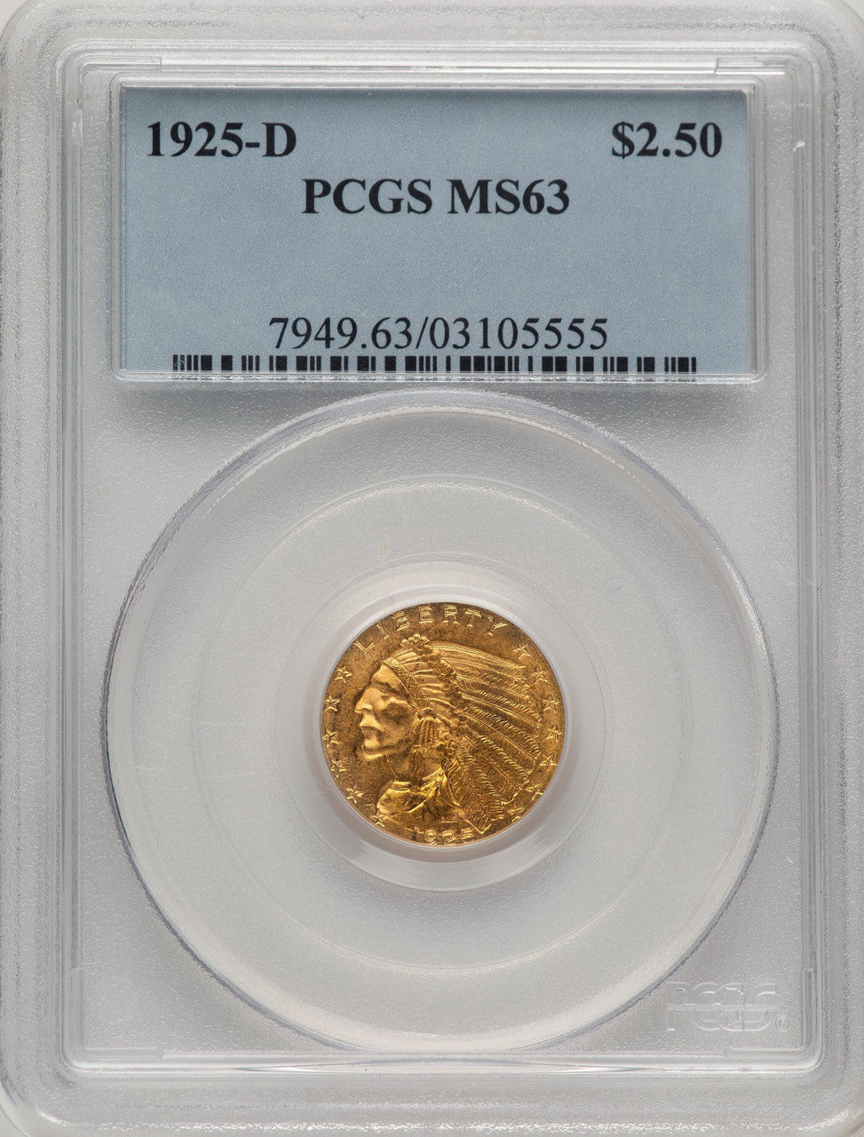 1925-D $2.50 Indian Quarter Eagle PCGS MS63