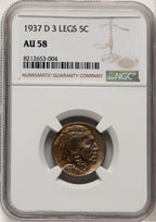 1937-D 5C Three-Legged FS-901 Buffalo Nickel NGC AU58