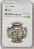 1941-S 50C Walking Liberty Half Dollar NGC MS66