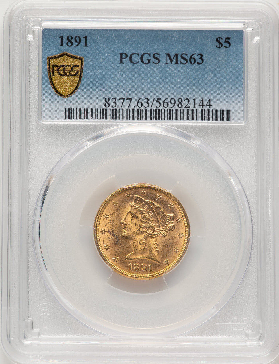 1891 $5 Liberty Half Eagle PCGS MS63