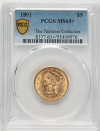 1891 $5 Liberty Half Eagle PCGS MS63+