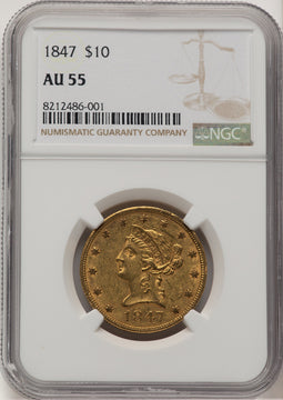 1847 $10 Liberty Eagle NGC AU55