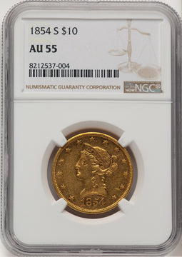 1854-S $10 Liberty Eagle NGC AU55 (777985037)