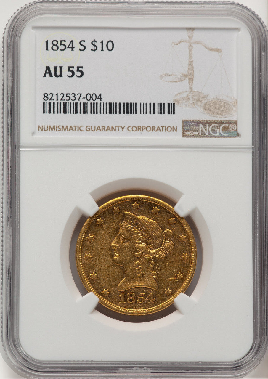 1854-S $10 Liberty Eagle NGC AU55 (777985037)