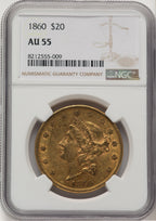 1860 $20 Liberty Double Eagle NGC AU55