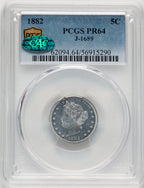 1882 5C J-1689 CAC Patterns PCGS MS64