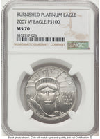 2007-W Burnished Platinum Eagle 1 oz Brown Label NGC MS70