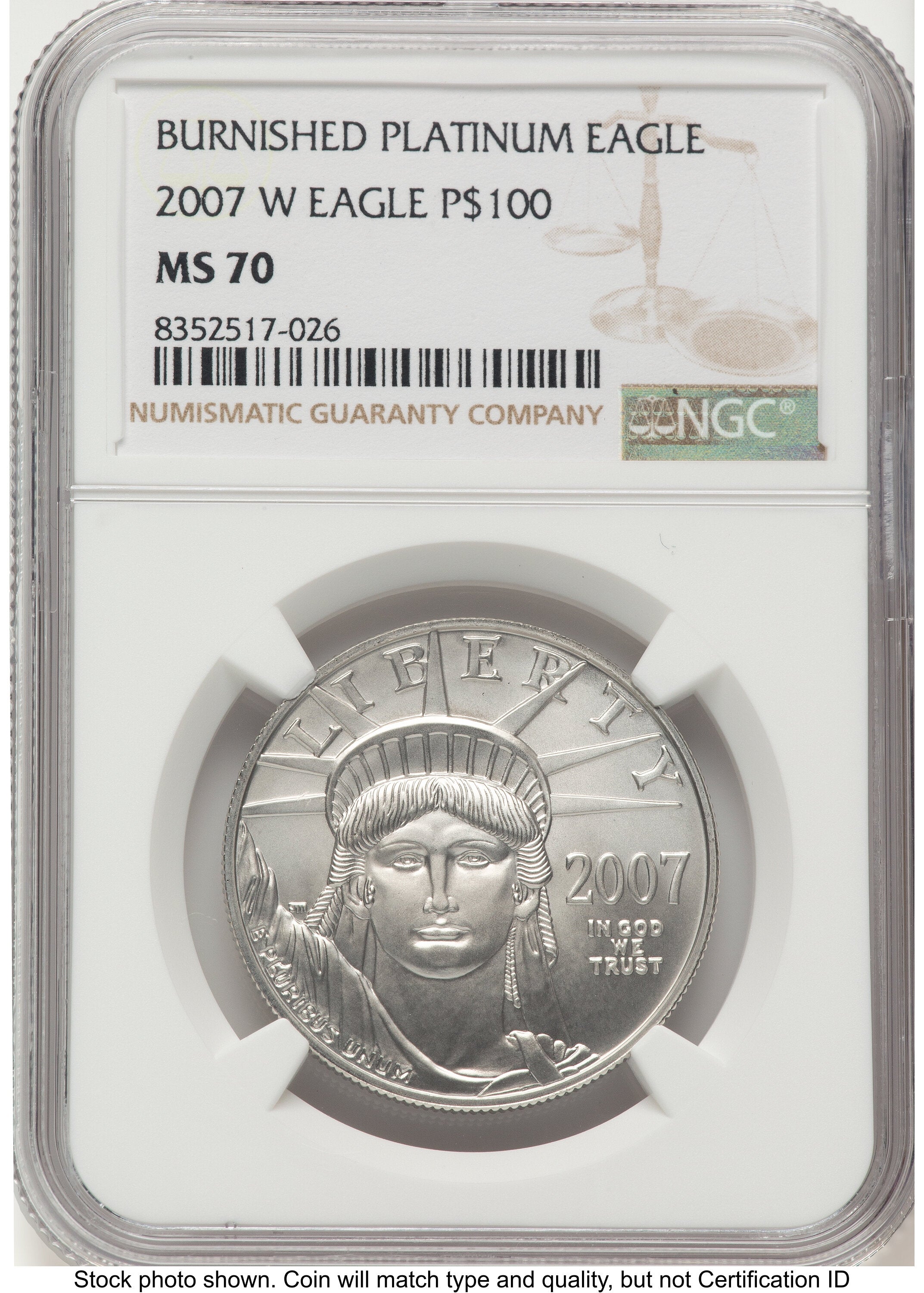 2007-W Burnished Platinum Eagle 1 oz Brown Label NGC MS70
