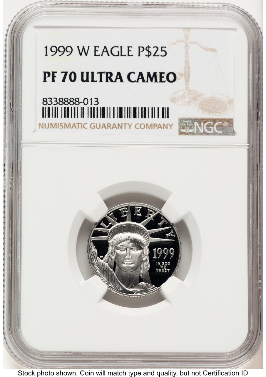 1999-W Proof Platinum Eagle 1/4 oz Brown Label NGC PF70 (778006067)