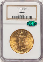 1914-S $20 CAC Saint-Gaudens Double Eagle NGC MS64