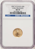 2007-W Burnished Gold Eagle 1/10 oz ER Blue NGC MS70