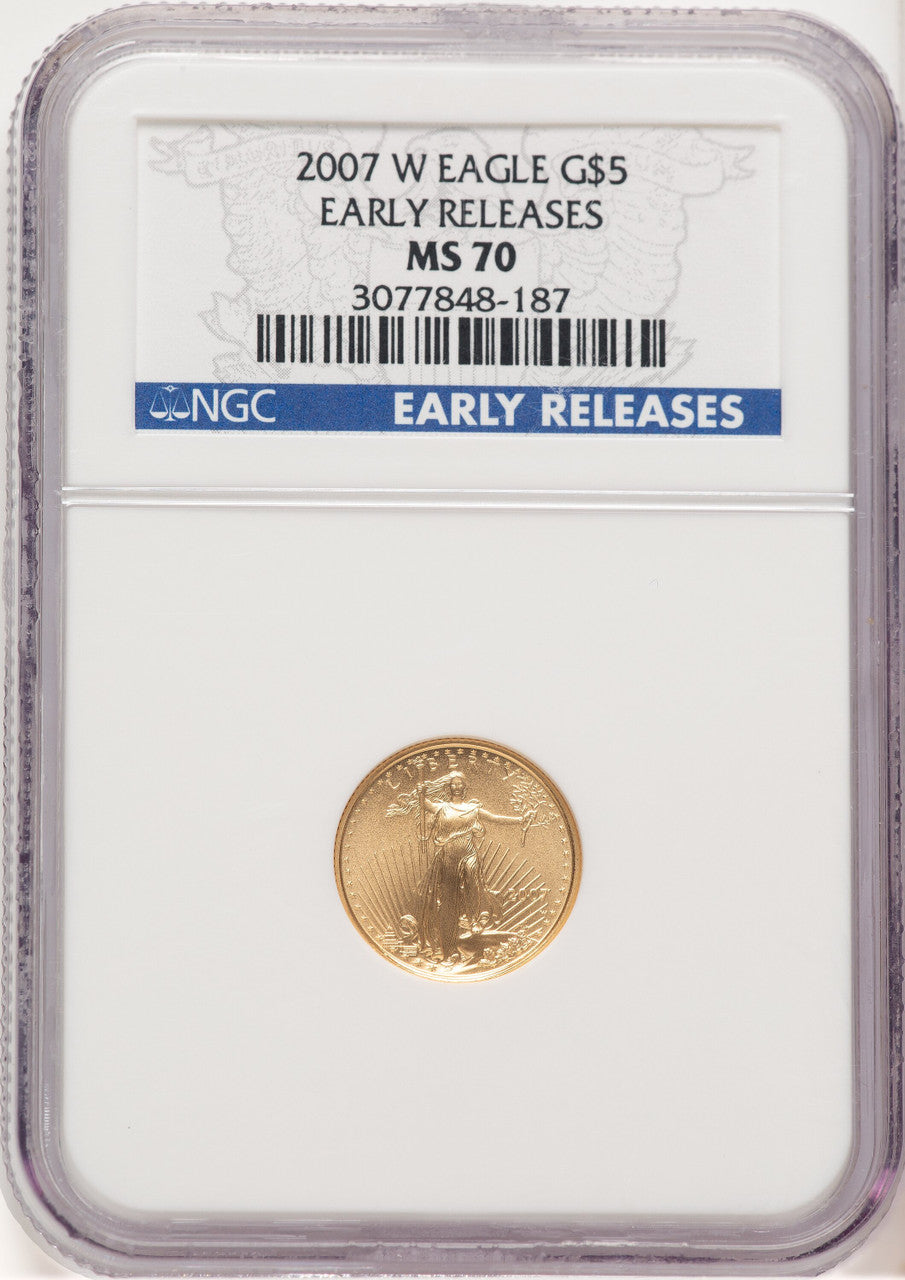 2007-W Burnished Gold Eagle 1/10 oz ER Blue NGC MS70
