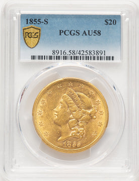 1855-S $20 Liberty Double Eagle PCGS AU58