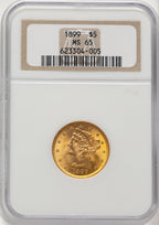1899 $5 Liberty Half Eagle NGC MS65 (778185049)