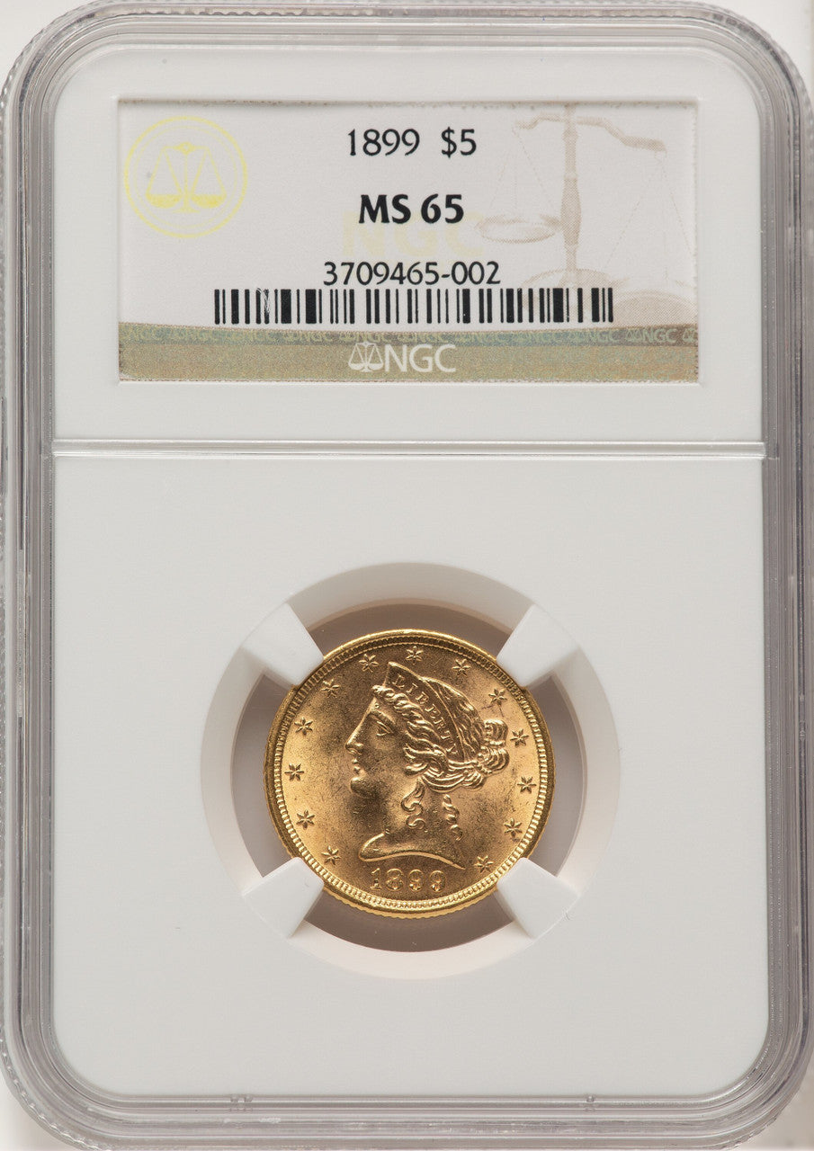 1899 $5 Liberty Half Eagle NGC MS65 (778185050)