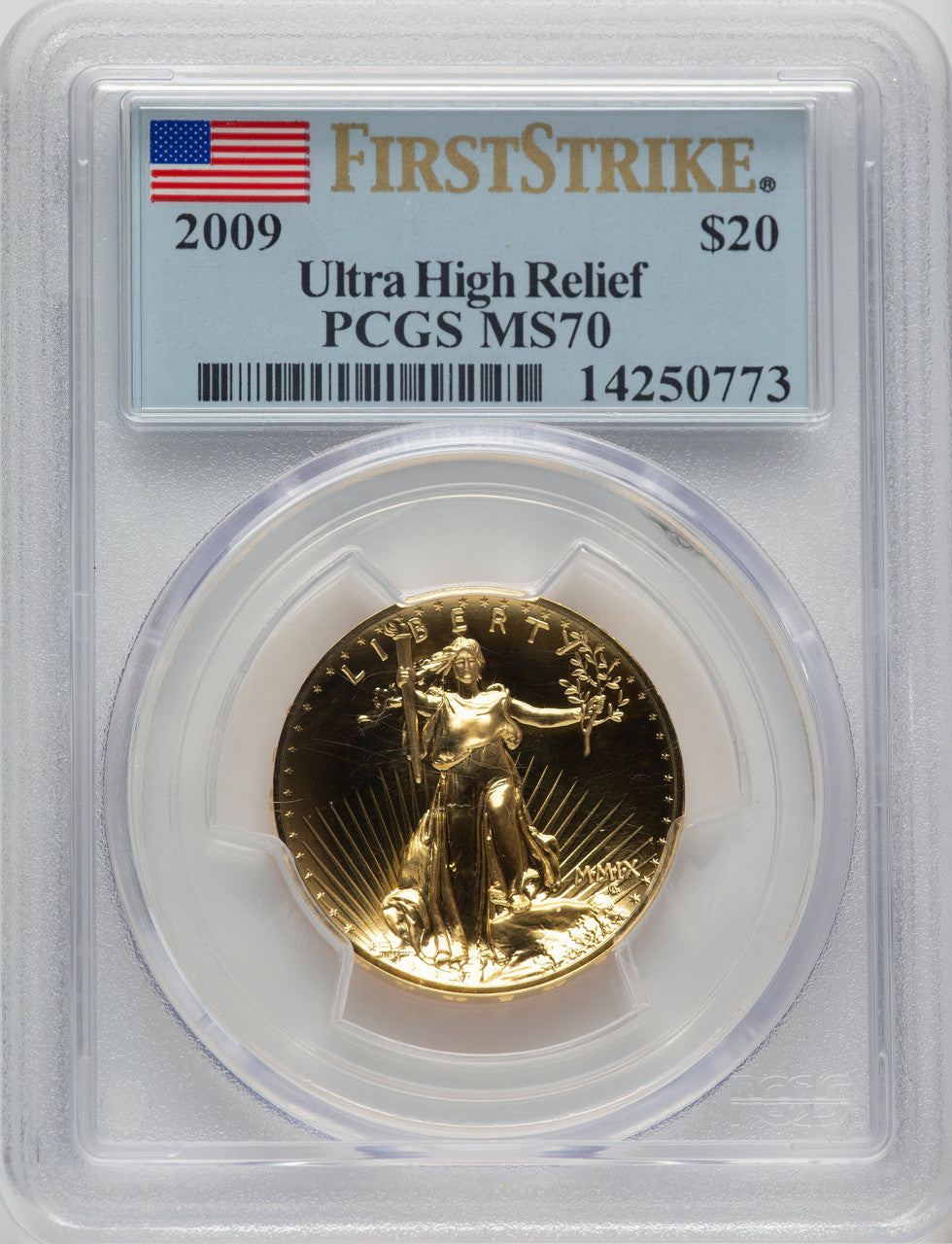 2009 G$20 Ultra High Relief FS Flag PCGS MS70