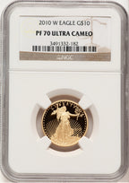 2010-W Proof Gold Eagle 1/4 oz Brown Label NGC PF70