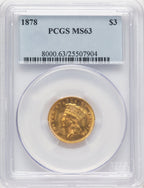 1878 $3 Three Dollar Gold Pieces PCGS MS63 (778240001)