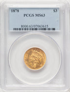 1878 $3 Three Dollar Gold Pieces PCGS MS63 (778240002)