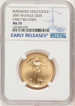 2007-W Burnished Gold Eagle 1/2 oz ER Blue NGC MS70
