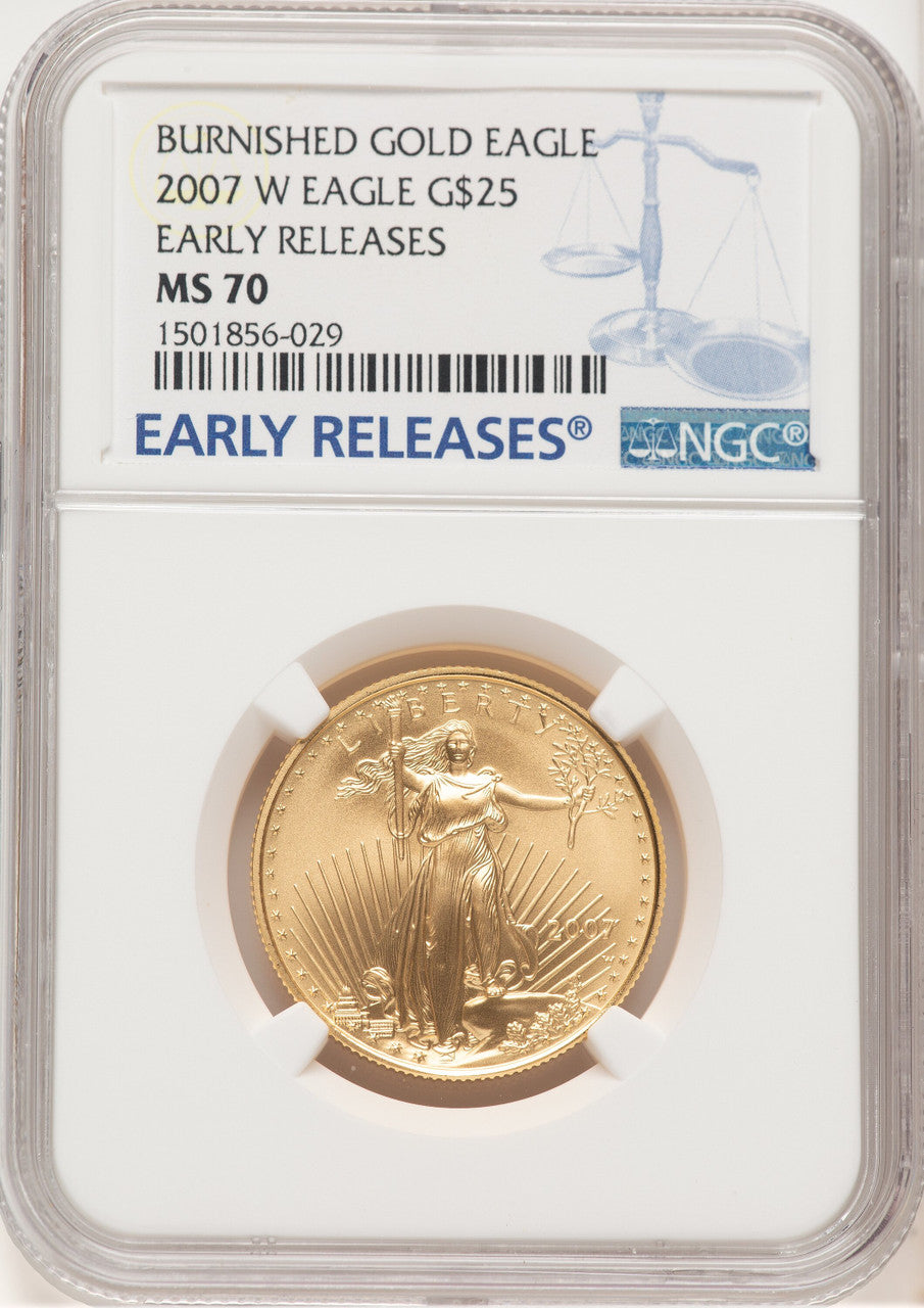 2007-W Burnished Gold Eagle 1/2 oz ER Blue NGC MS70