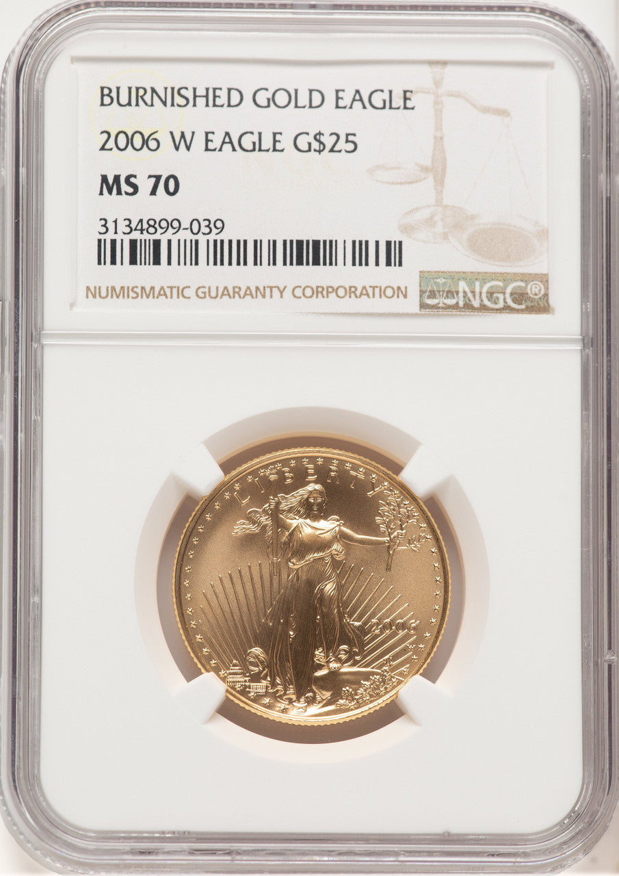 2006-W Burnished Gold Eagle 1/2 oz Brown Label NGC MS70