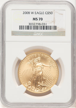 2008-W Burnished Gold Eagle 1 oz Brown Label NGC MS70