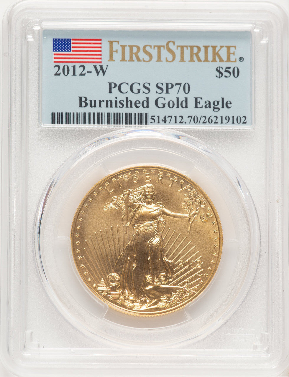 2012-W Burnished Gold Eagle 1 oz FS Flag PCGS MS70