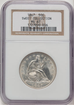 1847 50C Seated Half Dollar NGC MS67