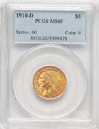 1910-D $5 Indian Half Eagle PCGS MS65