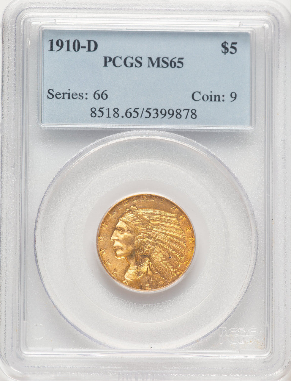 1910-D $5 Indian Half Eagle PCGS MS65
