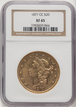 1871-CC $20 Liberty Double Eagle NGC XF45